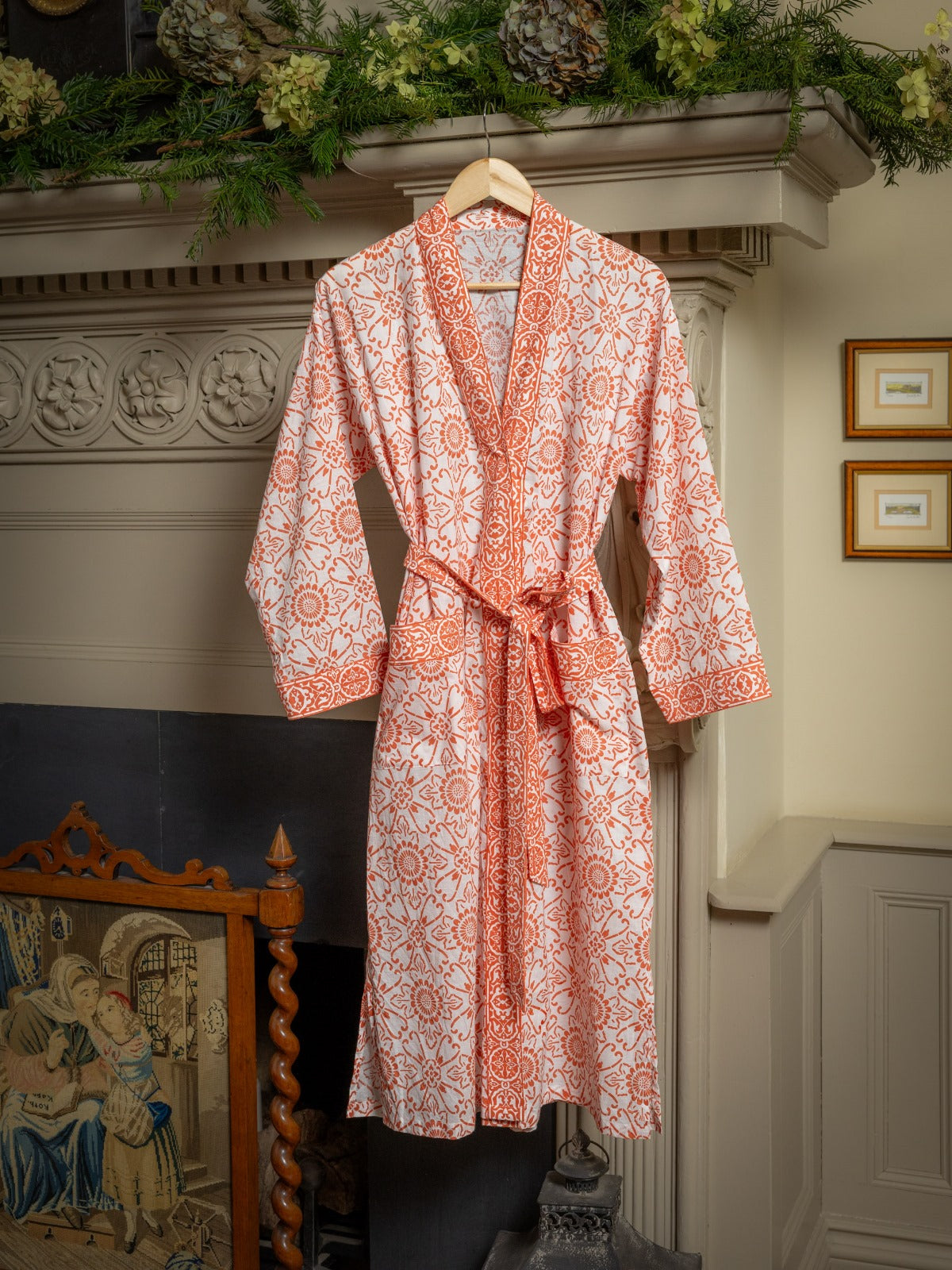 Orange Hand Block Printed Robe