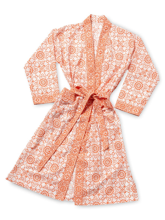Orange Hand Block Printed Robe